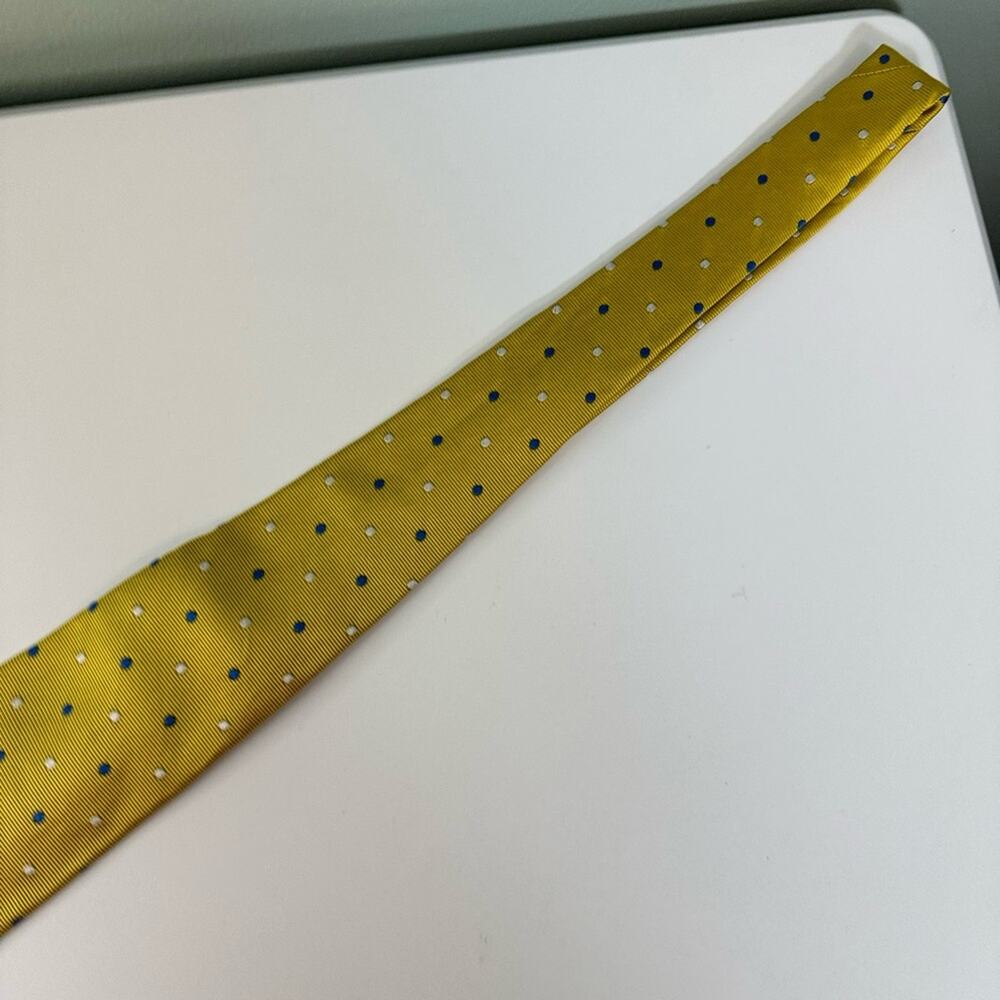 Brooks Brothers Maker Pure Silk Woven Tie Embroidered Polka Mustard Yellow Mens - Picture 4 of 8